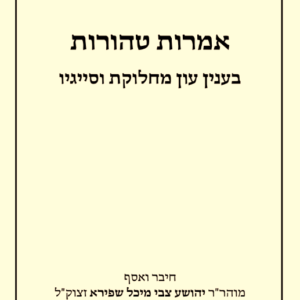 אמרות טהורות - על עוון המחלוקת מאת הרב צבי מיכל שפירא